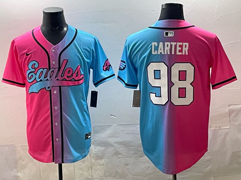 Men 2025 Philadelphia Eagles 98 Carter Blue pink Nike Limited NFL Jersey style 01
